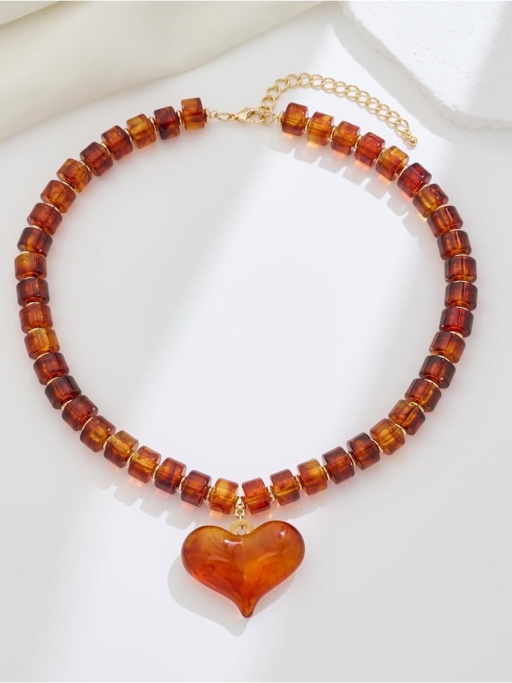 Anthropologie Amber Brown Glass Heart Choker Necklace NEW